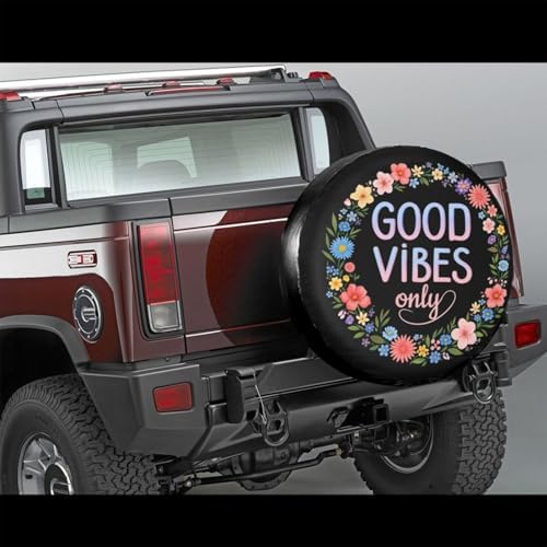 Spare Tire Cover，Good Vibes Slogan Camper Spare Tire Cover Waterproof Sun - Image 2