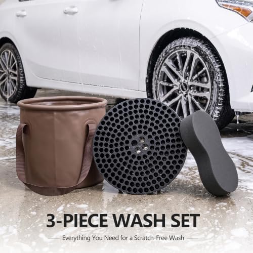 3-Piece Swirl-Free Car Wash Kit Dirt Trap Insert Collapsible Bucket Sponge - Image 3