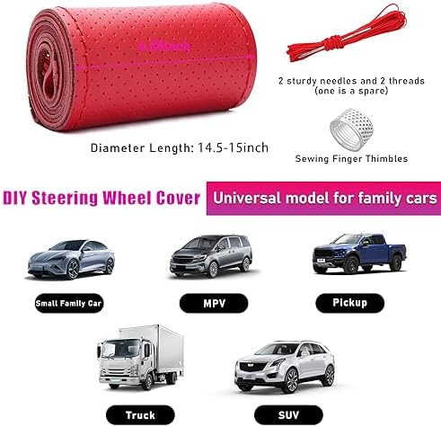 Ziciner Genuine Leather Steering Wheel Cover, Stitch on Wrap, Breathable - Image 2