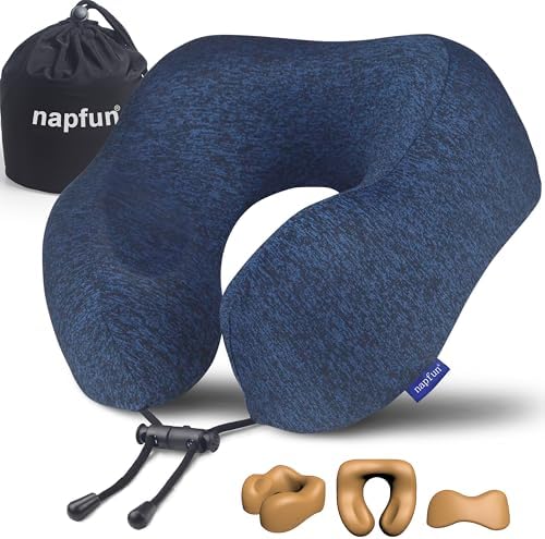 napfun Neck Pillow for Travel, Memory Foam Airplane Pillow, Full Dark Blue by NAPFUN