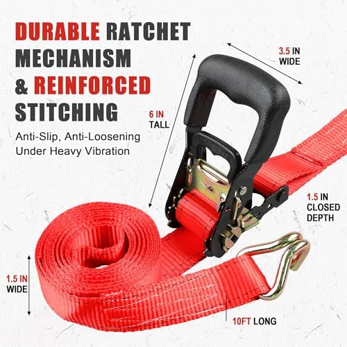 AWELCRAFT 1.5in x 15ft Ratchet Straps 4 Pack, 4500lbs Heavy Duty Tie Downs - Image 5
