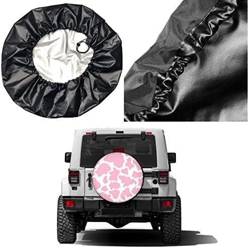 Pink Cow Print Spare Tire Cover Dust-Proof Wheel Tire Cover Fit Trailer - Image 5