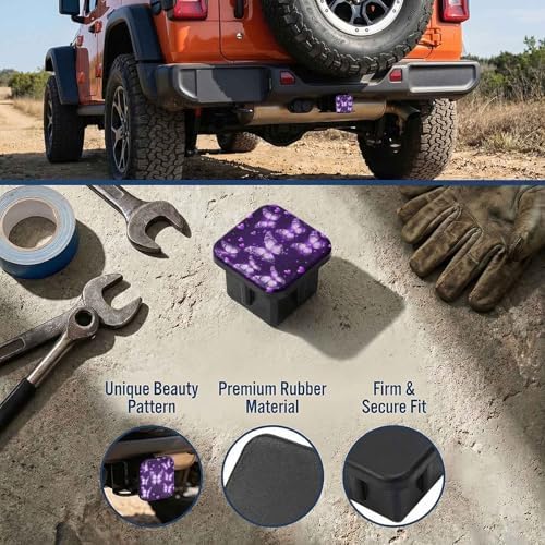 2 Inch Purple Butterfly Hearts Trailer Hitch Cover Rubber Receiver Tube Plug Cap - Image 3