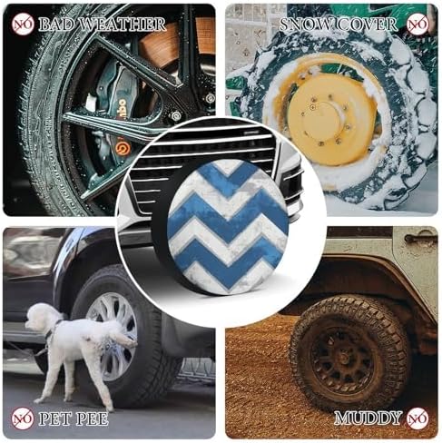 Camping Spare Tire Cover Blue and White Chevron Protectors Weatherproof - Image 7