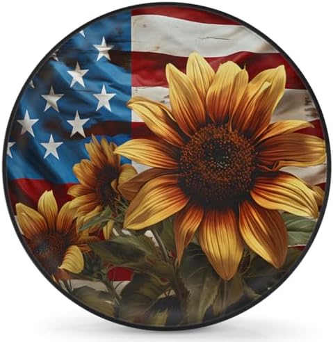 Rv Spare Tire Cover Wheel Sunflower American Flag Tire Covers Wheel Protectors by FengQuGou
