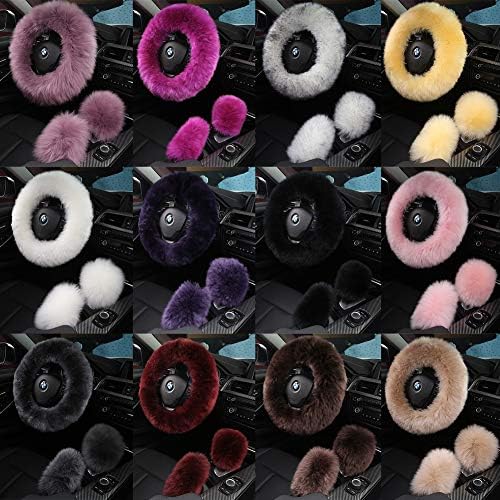 3Pcs/Set Fluffy Wool Car Steering Wheel Cover Set - Image 4