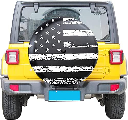 Black White American Flag Spare Tire Cover - Image 3