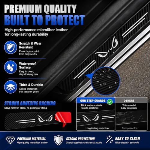 5PCS Heart Car Door Sill Protector, Carbon Fiber Leather Sill Stickers - Image 3