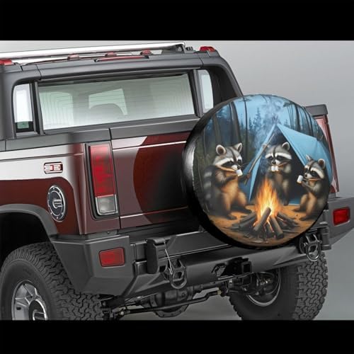 Raccoons Campfire Universal Spare Tire Cover, 17 Inch, Cute Waterproof - Image 3