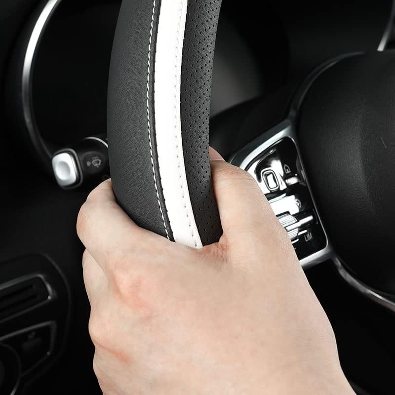 Szttswamp Car Steering Wheel Cover, Microfiber Leather White 14.5-15 Inch - Image 3