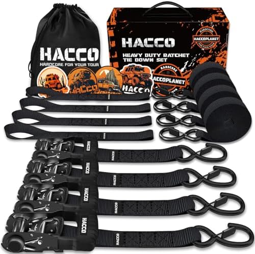 HACCOPLANET 1.6in Heavy Duty Ratchet Tie Down Straps 4PK by Haccoplanet