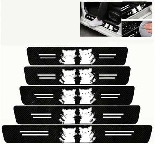 5PCS Cat Car Door Sill Protector, Carbon Fiber Leather Sill Stickers by TnLnYn