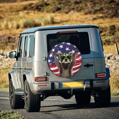 Raccoon Spare Tire Cover with American Flag Weatherproof Universal Wheel - Image 7