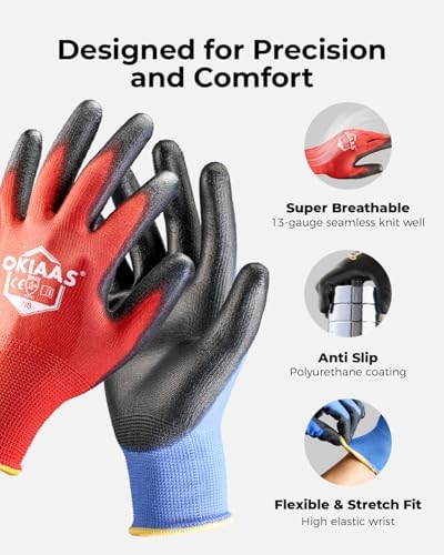 OKIAAS Men's Large Red Ultra-Thin Lightweight Working Gloves - Image 2