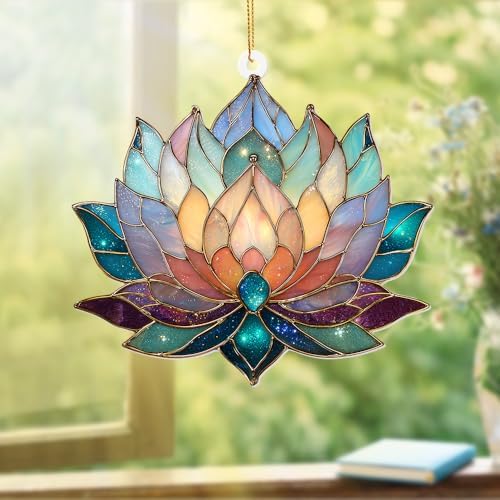 Lotus Stained Glass Acrylic Ornament – Colorful Lotus Flower Suncatcher by ALADAYQUINQUITMeetallneeds