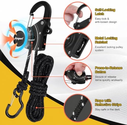Ayaport 1/4" Adjustable Rope Tie Down Ratchet 4Pack, 15FT Ratchet Rope - Image 6