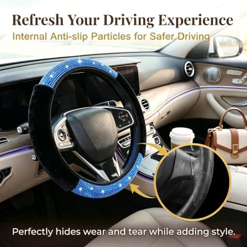 Bling Steering Wheel Cover Fluffy Rhinestone - Image 4