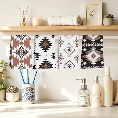 4 Pcs Western Aztec Kitchen Towels Vintage Themed Dish Towel Bathroom Decor - Image 4