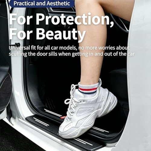 Car Door Sill Guards Front & Rear Car Door Threshold Protector Carbon Fiber & - Image 7