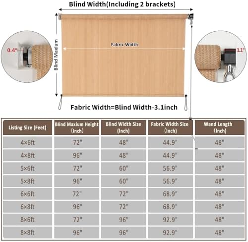 SMONTER Outdoor Sunshade Roller Shade 4'W x 6'H, Exterior Cordless Roll Up - Image 2