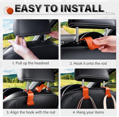 SINGARO Universal 2 Pack Car Seat Headrest Purse Hook, Carbon Fiber Back Seat - Image 5