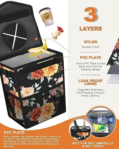 Pritent Car Trash Can with Lid Leakproof Car Garbage Bag Vehicle Trash Bin - Image 3