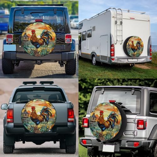 Spare Tire Cover for RV Trailer, Glass Rooster Tire Covers Universal Fit for - Image 7