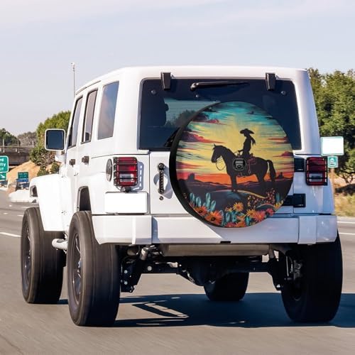 Delerain Spare Tire Cover with Backup Camera Hole Cowgirl Riding Horse Wheel - Image 2