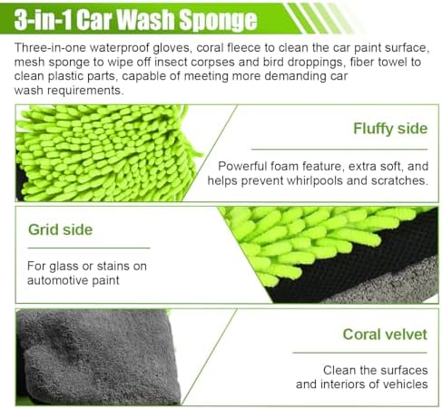Collapsible Bucket with 3-in-1 Car Wash Mitt, Coral Velvet & Chenille Wash Mitt - Image 5