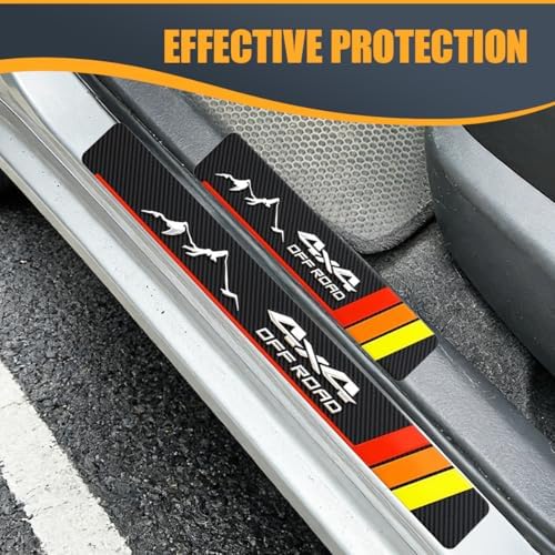 Craedli 4PCS Tri-Color Door Sill Protectors, Carbon Fiber Car Front Rear Door - Image 4
