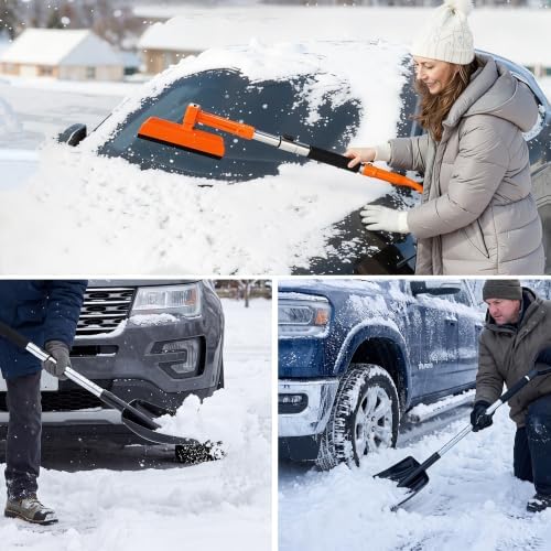 COCCKO 47.6" Car Snow Brush and Ice Scraper, 3-in-1 Heavy Duty Extendable Snow - Image 4