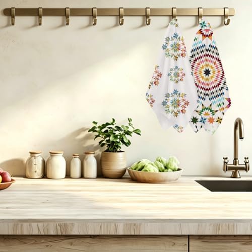 NISTOMISU 2 Pcs Retro Boho Kitchen Towels, Starburst Gifts Starburst Design - Image 3