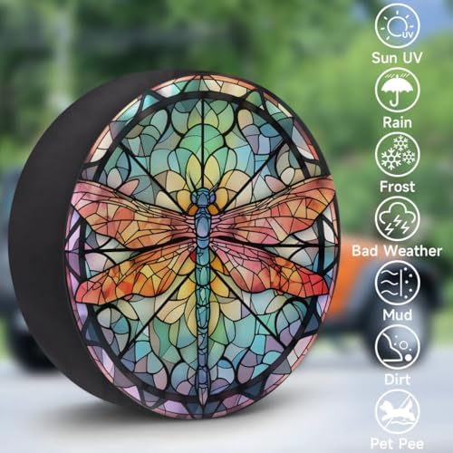 Spare Tire Cover for RV Trailer, Glass Dragonfly Pattern Tire Covers Universal - Image 3
