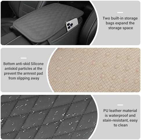 Amiss Car Center Console Cover, Upgraded Leather Car Armrest Cushion - Image 3