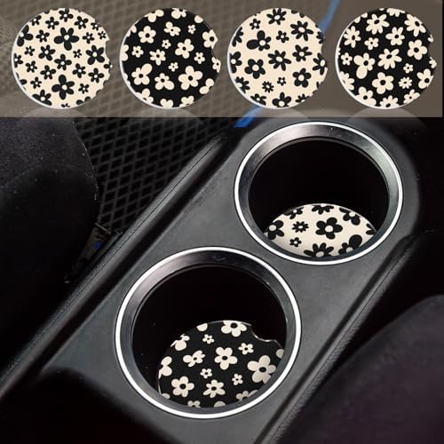 Boao 4 Pcs White Flower Car Cupholder Coasters - Image 4