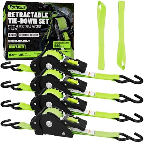 Retractable Ratchet Straps, 1 Inch x 12 Feet, 760lb Break Strength, Self by Fortexus