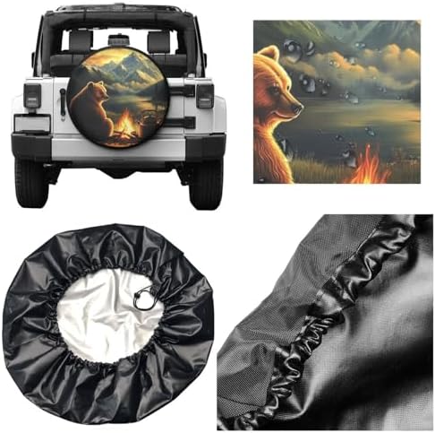 Bear Campfire Moutain Universal Spare Tire Cover, 15 Inch, Cute Waterproof - Image 5