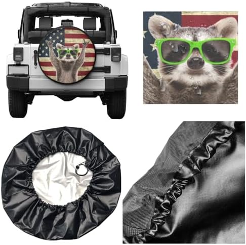 Spare Tire Covers for Trailers, Funny Raccoon Rock Flag USA Wheel Protectors - Image 5
