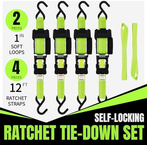 Retractable Ratchet Straps, 1 Inch x 12 Feet, 760lb Break Strength, Self - Image 2