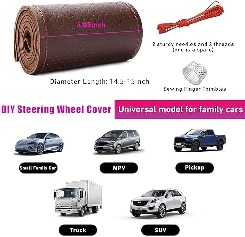 Ziciner Genuine Leather Steering Wheel Cover, Stitch on Wrap, Breathable - Image 2