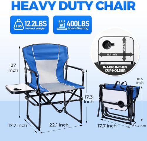 2 Pack Camping Chairs with Side Table & Cup Holder 400 lbs - Image 3