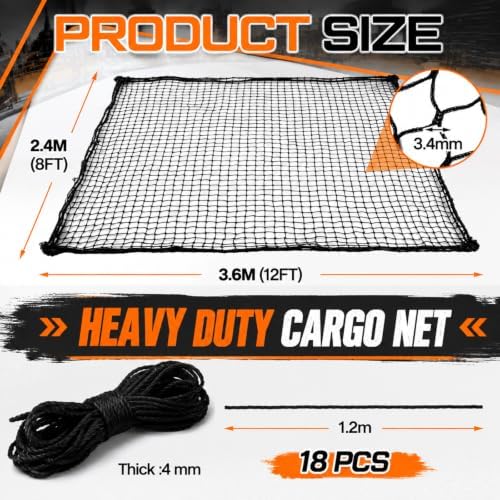 SATINIOR 12 x 8 ft Heavy Duty Cargo Net Truck Bed Network Cover - Image 2