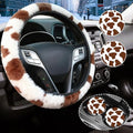 Brown Cow Print Fuzzy Steering Wheel Cover Universal-2PCS Car Coasters by Unknown