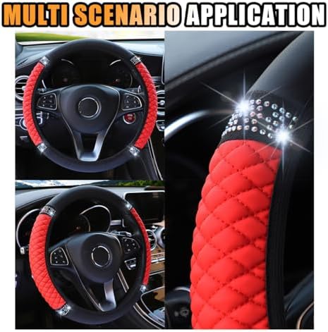 JOYCOURT 15 Inch Bling Soft Leather Car Steering Wheel Cover - Image 6