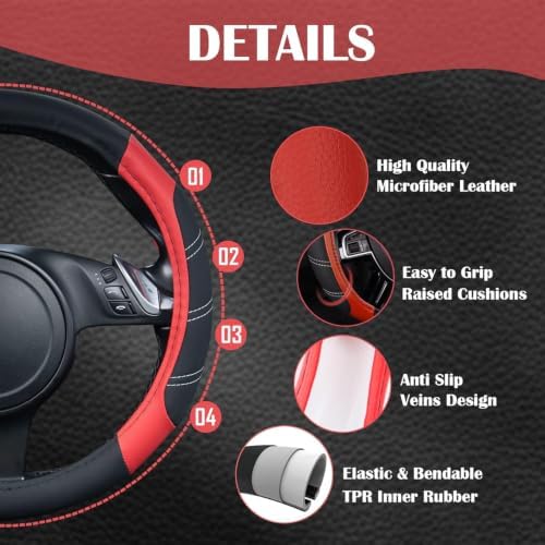 CAR PASS Line Rider Microfiber Leather Sporty Steering Wheel Cover Universal - Image 2