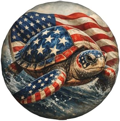 Sea Turtle with American Flag Spare Tire Cover Weatherproof Wheel Protectors - Image 2