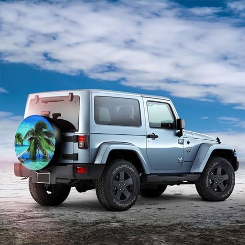 Tropical Palm Trees Ocean Beach Spare Tire Cover Waterproof Tire Wheel Covers - Image 3
