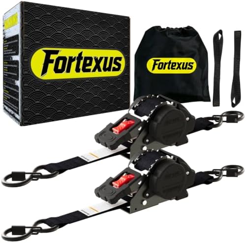 Retractable Ratchet Straps 1'' x 12ft Tie Downs Automatic Retractable Ratchet by Fortexus