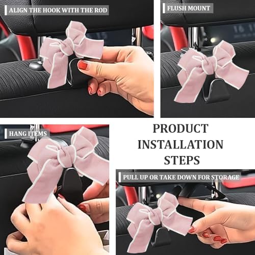 2PCS Car Seat Headrest Hooks, Car Bag Hooks, Cute Bow Knot Vehicle Seatback - Image 7
