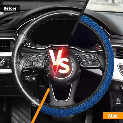 KAFEEK Elastic Stretch Steering Wheel Cover, Universal 15 Inch, Light Blue - Image 5